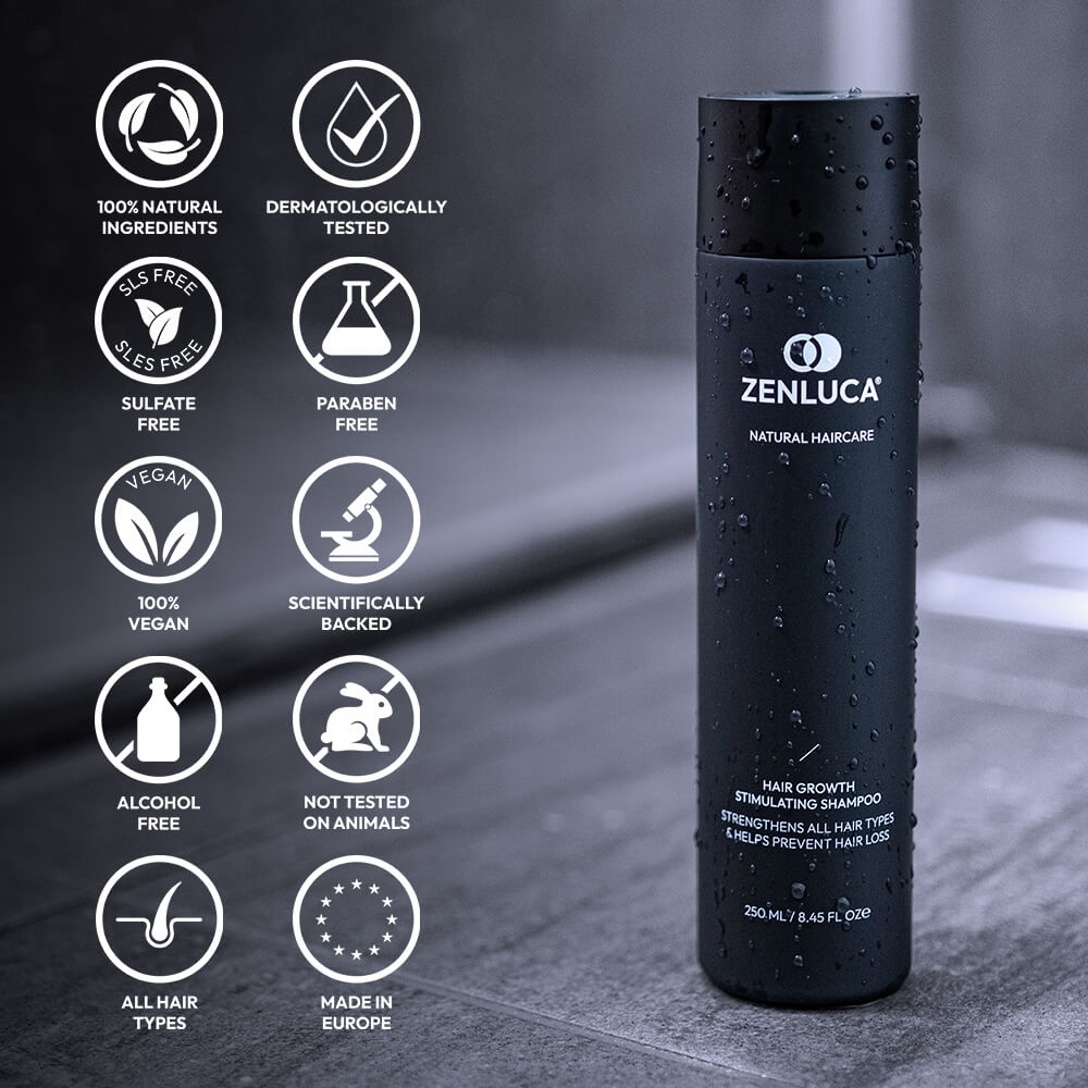 ZENLUCA Hair Growth Stimulating Shampoo, 100% natural and vegan, dermatologically tested and made in Europe