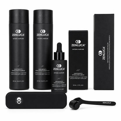 ZENLUCA Full Range Set with Hair Growth Stimulating Shampoo, Conditioner, Serum and Roller, natural haircare that strengthens hair and helps prevent hair loss