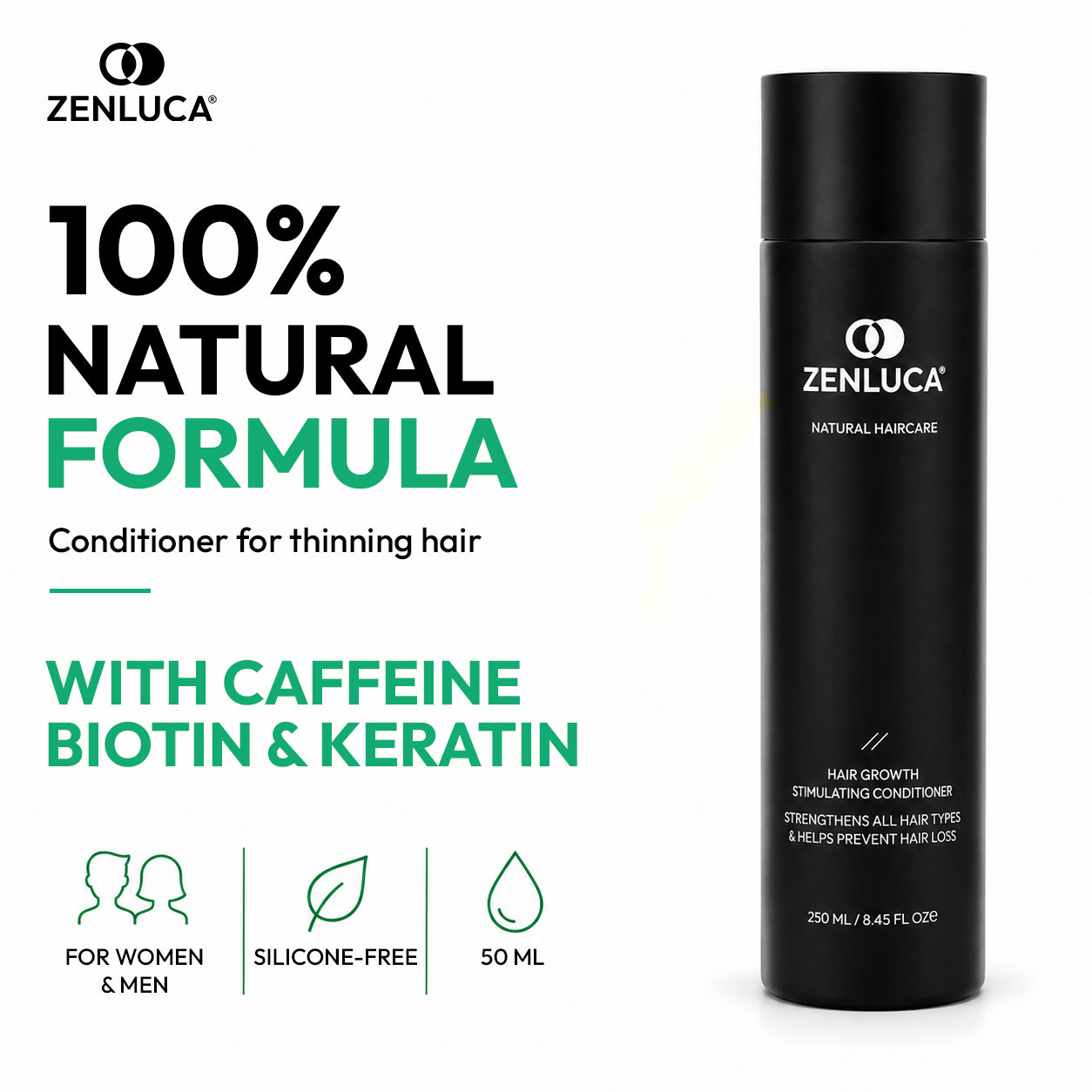 ZENLUCA Hair Growth Stimulating Conditioner with caffeine, biotin and keratin for women and men with thinning hair