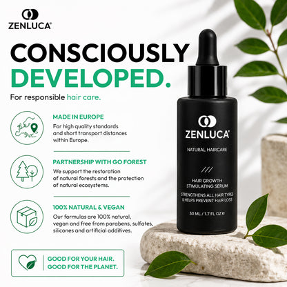 ZENLUCA Hair Growth Stimulating Serum, sustainably made in Europe with a Go Forest reforestation partnership