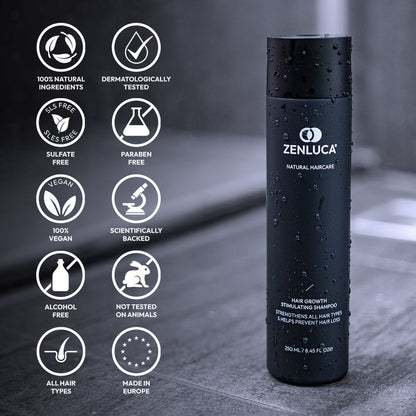 ZENLUCA Hair Growth Stimulating Shampoo, 100% natural and vegan, dermatologically tested and made in Europe