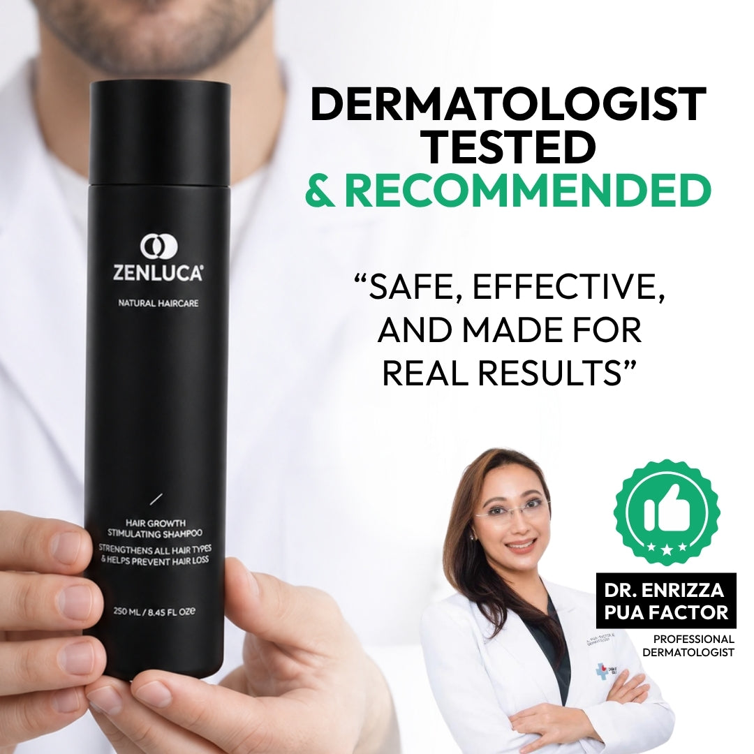 ZENLUCA Hair Growth Stimulating Shampoo, dermatologist tested and recommended by Dr. Enrizza Pua Factor