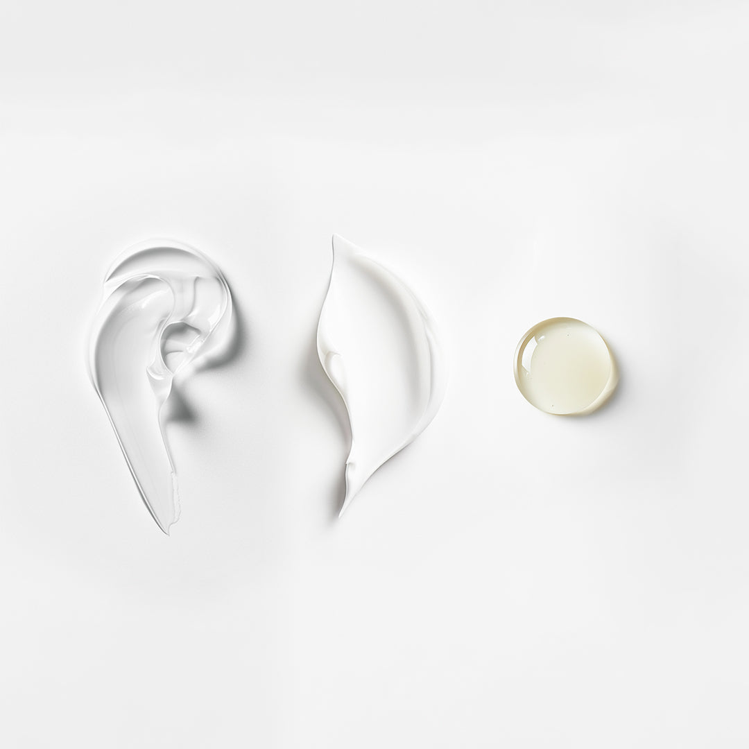 Textures of ZENLUCA Hair Growth Stimulating Shampoo, Conditioner and Serum side by side