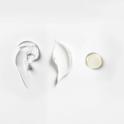 Textures of ZENLUCA Hair Growth Stimulating Shampoo, Conditioner and Serum side by side